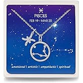 Presentski Zodiac Necklace Sterling Silver 12 Constellation Horoscope Pendant Astrology Star CZ Dainty Necklaces Birthday Jewelry for Women Daughter