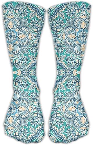 Xwgll Floral In Teal Cream And Blue Comfortable Graduated Compression Socks For Women And Men,Athletic Socks