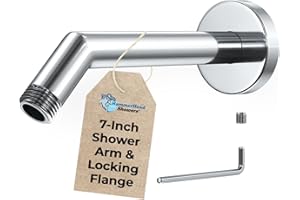 HammerHead Showers® Solid Metal 7 Inch Shower Arm and Flange with Set Screw, Chrome | Wall Elbow Pipe and Cover Plate | Universal Replacement Part for Showerheads