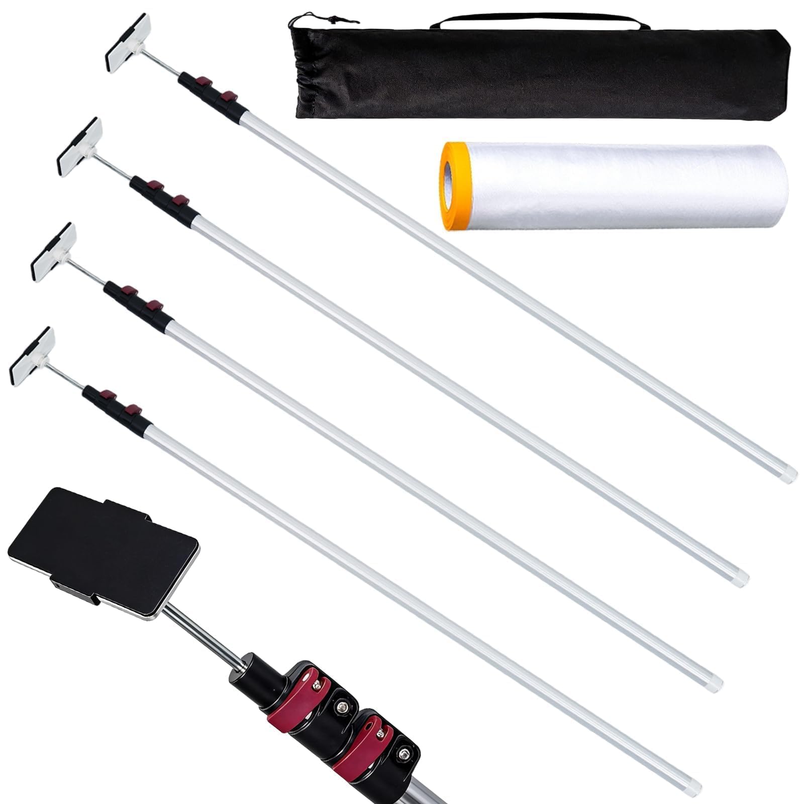 Photo 1 of 12FT Dust Barrier Poles 4 Pack, Aluminum Alloy Retractable Zipper Wall Poles Kit with Carry Bag and Plastic Film, for Interior Decoration Renovation, Remodeling and Isolation Work