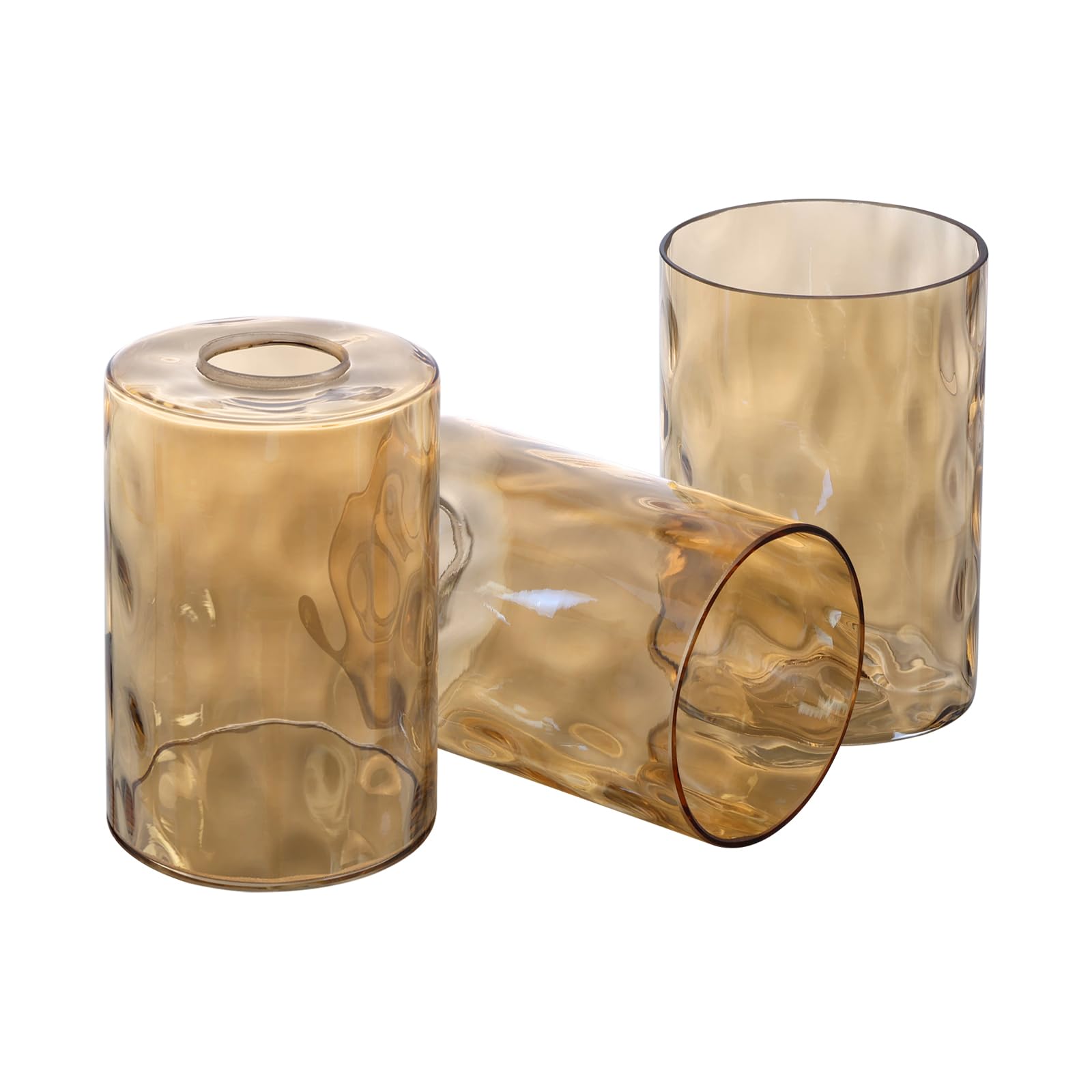 Photo 1 of 3 Pack Amber Hammered Glass Lamp Shade Replacement,4in Diameter 6in Tall, E26 Base 1-5/8 Inch Fitter, Cylinder Glass Globe Cover for Light Fixture
