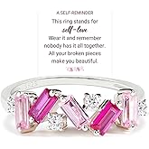 HNLUGF Nobody Has It All Together Pink Band Ring for women, S925 Plated with 14K White Gold Irregular Pink Self Love Ring, All Your Broken Pieces Make You Beautiful, Pink Jewelry Gift for women