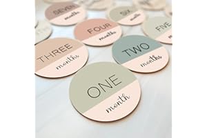 cephira Monthly Baby Milestone Wooden Circles – 6-Pack Double-Sided Printed Milestone Signs with Warm Tones & Wood Color, Ideal for Newborn Photography Props (Earth tone)