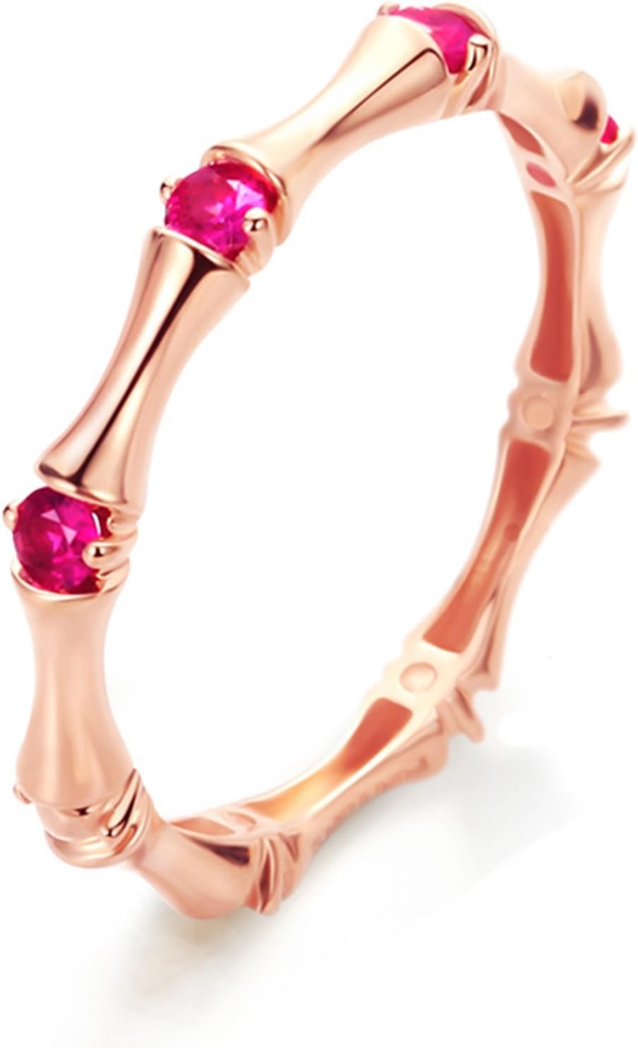 Elegant Womens Rings 18K Rose Gold 0.21ct Ruby Gem Bamboo Engagement Promise Ring Band