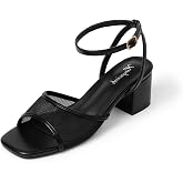 hingswink 2 inch Block Heels for Women Mesh Sandals | Square Toe Short Heels,Adjustable Ankle Straps,Stable Chunky Heels,Slip Resistant,Comfortable Heeled Sandals Strappy