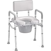 HOMLAND Bedside Commode with Padded Seat and Backrest, Aluminum Commode Toilet with Bucket, Easy Cleaning Portable Toilet for Adults and Seniors, 350 lb Capacity Enhanced Crossbar