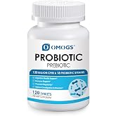 OMOGS Probiotics 120 Billion CFUs 18 Strains,with 3 Organic Prebiotics &amp; Vitamin C,Nutritional Supplement for Women,Men &amp; Kids,Support Metabolism,Immunity and Digestive Health,Non-GMO, 120 Tablets