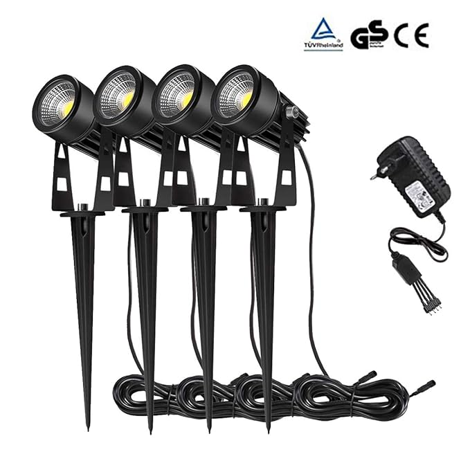 Greenclick Gartenleuchte mit EU-Stecker,4 Stück Gartenstrahler Warmweiß,AC85-265V,12V Garten Beleuchtung,Wasserdicht,1080 Lum