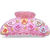 Valentine’s Day Hair Claw Clips for Women, Large Conversation Heart Hair Clips Nonslip Pink Love XOXO Hair Claws Valentine’s Day Accessories Outfits Party Favor Gifts
