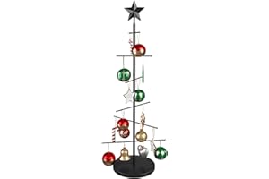 ELYKEN 35.4 Inch Christmas Ornament Display Stand Tree for Desktop with Wooden Stable Base, 12 Metal Holder for Baubles and Holiday Decorations, Black