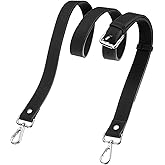 uxcell Genuine Leather Purse Strap, 41.7"-51.2" Adjustable Crossbody Replacement Straps 1" Width for Women Handbags Shoulder Bag (Black, Silver Buckle)