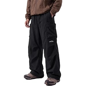 Parkearth Men's Baggy Hiking Pants Water Repellent Cargo Pants Lightweight Loose Fit Parachute Pants with Pockets