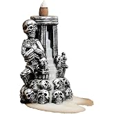 Ceviept Gothic Skull Backflow Incense Burner, Dark Aesthetic Resin Incense Holder with Pillar & Skull Base, Unique Backflow Cone Burner for Mystical Home Decor, Altar & Halloween Display