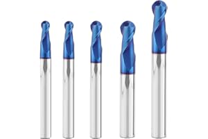 AYCHOLIZ 5PCS Ball Nose Carbide End Mill Set HRC65 CNC Cutter Router Bits 2 Flute Spiral Milling Tool Radius 1mm 1.5mm 2mm 3mm 4mm Milling Cutter with Nano Coated