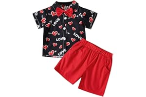 IMEKIS Toddler Baby Boys Valentines Day Outfit Bowtie Dress Shirt with Shorts Pants Set Birthday Cake Smash Photo Shoot