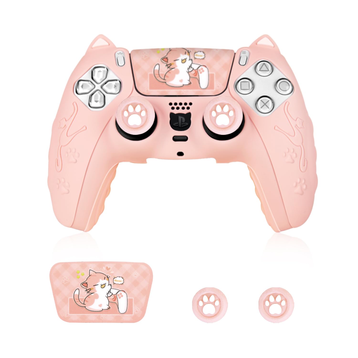 Rigych PS5 Controller Skin, Anti-Slip Controller Cover Case with Thumb Grip Caps for PlayStation 5 DualSense Wireless (Pink)