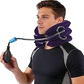 Cervical Neck & Vertebra Traction Device for Neck Pain Relief, Adjustable Inflatable Neck Stretcher Pillow for Neck Tension Relief Decompression Neck Brace Pump with carrying bag purple color