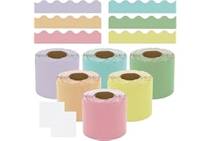 6 Rolls 196.8 ft Colorful Classroom Borders for Bulletin Board with 200pcs Glue Point Dots, Waterproof Pastel Bulletin Board 