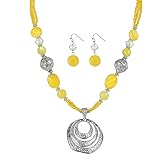 Jules D. Multi Round Circle Pendant Necklace and Earrings Set Strand Colorful Beads Statement Necklaces Fashion Costume Jewelry