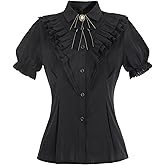 LTAKK Victorian Blouse Women Gothic Shirt Vintage Lotus Ruffle Long Sleeve Tops