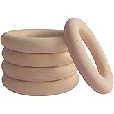 ILOT 30 pcs Unfinished Wood Rings for Crafts - Smooth Wood Circles for Crochet Macrame Curtain DIY Jewelry Making (5 mm, Natural)