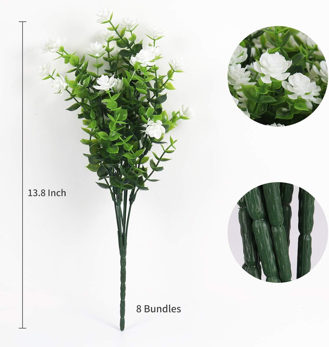 RECUTMS Artificial Flowers, Fake Outdoor UV Resistant Plants Artificial Lotus Flowers Eucalyptus Greenery Shrubs Bridal Wedding Bouquet for Home Garden Party Wedding Decoration 8 Bundles (White): Kitchen & Dining