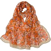 Pokeedioty Scarfs for Women Lightweight Fashion Scarves Elegant Floral Pattern Sheer Scarfs Sunscreen Shawls Wraps