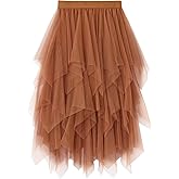 Reaowazo Tulle Skirts for Women Midi Long Fairy Skirt Tutu A-Line Mesh Layered High Elastic Waist Halloween Skirts
