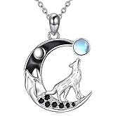 CRMAD 925 Sterling Silver Wolf Moon Necklace for Women Howling Wolf Pendant Moonstone Gift for Her Spiritual Jewelry