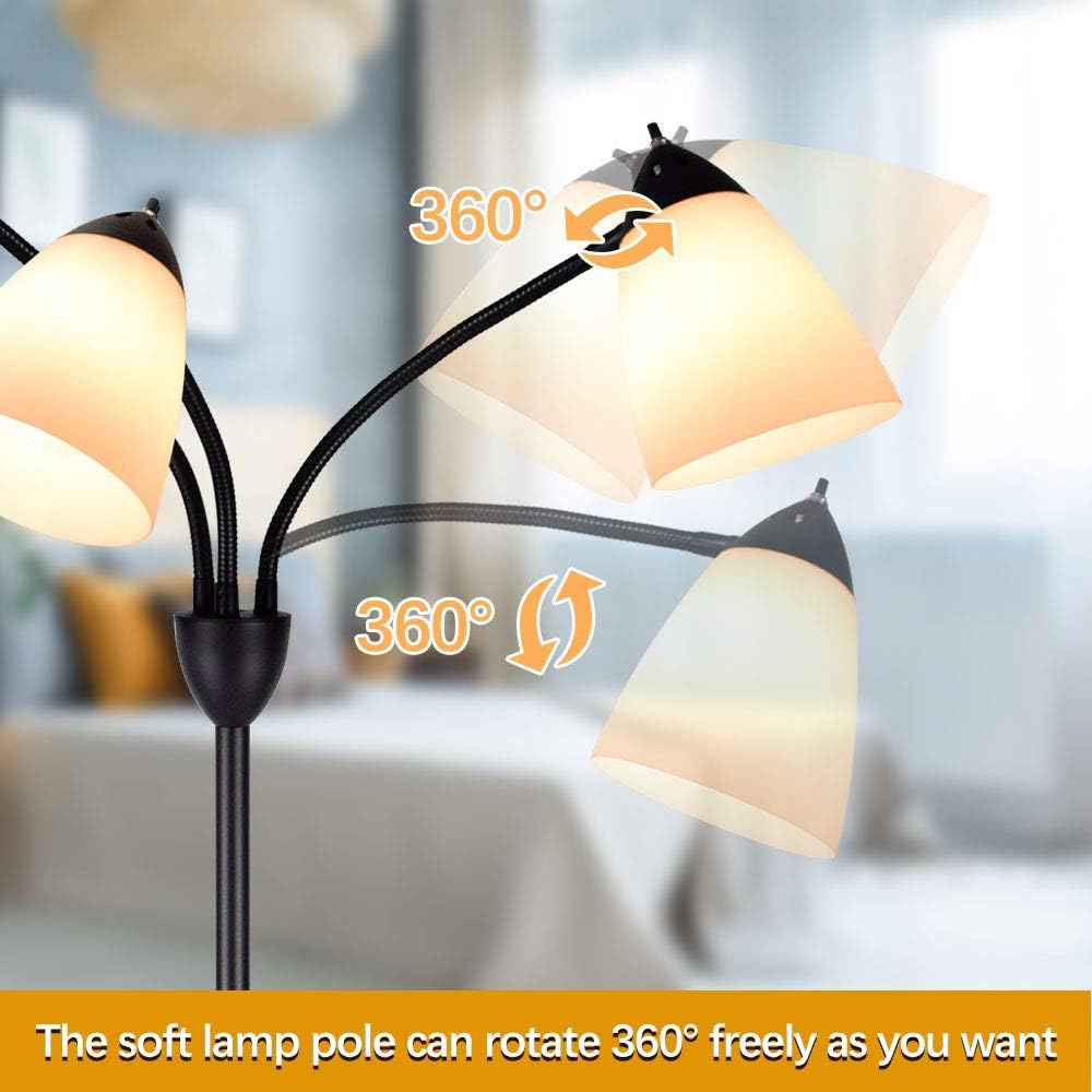 Depuley 3-Light Floor Lamp, Modern LED Standing Floor Lights with E27 Bulbs Base - Image 4