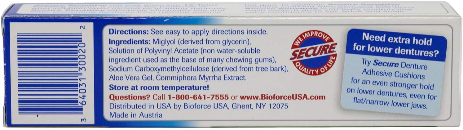 Secure Sensitive Gums Waterproof Denture Adhesive Zinc Free with Aloe Vera & Myrrh - Extra Strong 12 Hour Hold - 1.4 oz (Pack of 3): Health & Personal Care