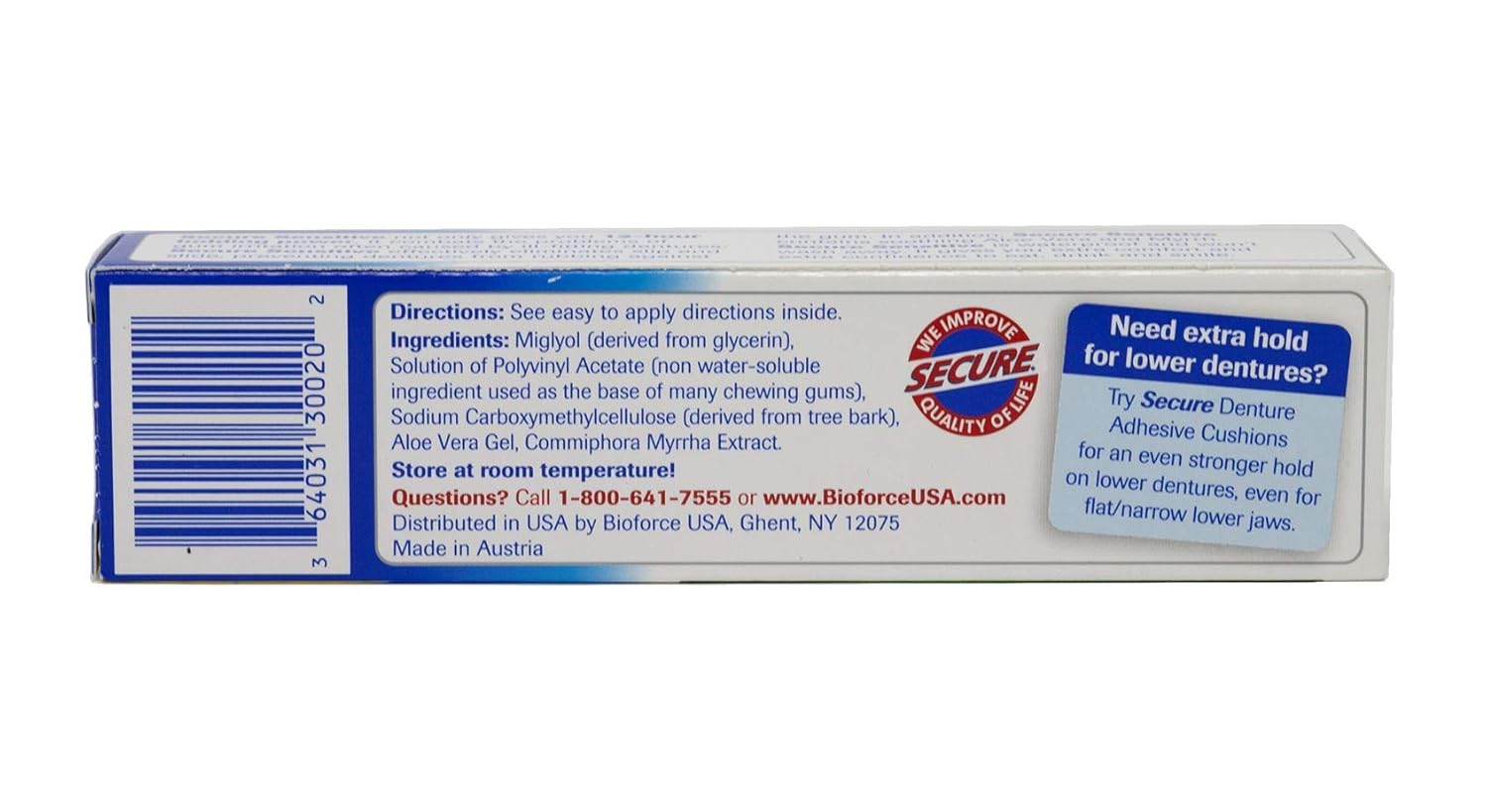 Secure Sensitive Gums Waterproof Denture Adhesive Zinc Free with Aloe Vera & Myrrh - Extra Strong 12 Hour Hold - 1.4 oz (Pack of 2) : Beauty