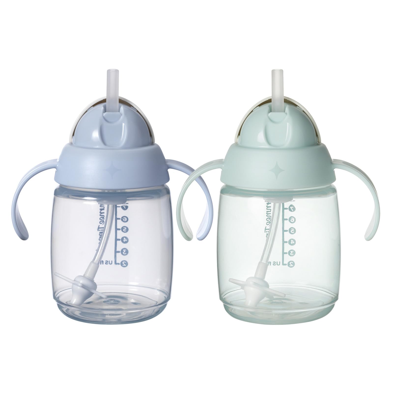 Photo 1 of Tommee Tippee Starter Straw Cup, Easy Transition Toddler Cup For 6 Months+, 10oz, with Silicone Weighted Straw and Easy-Hold Handles, Pack of 2, Blue and Green