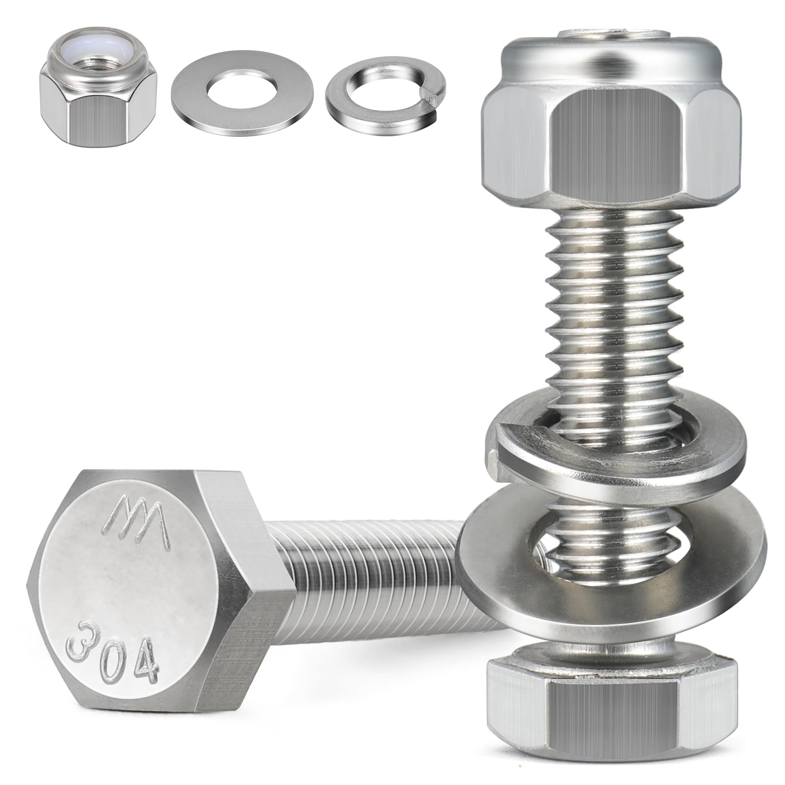BNUOK (4 Sets) 3/8-16 x 2 Hex Head Screw Bolt,Lock