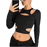 Milumia Women's Cut Out Long Sleeve Crop Top Fitted Tops Rave Club Going Out
