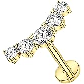 ALACLO 14K Yellow/White Gold Flat Back Stud Earring 1 Pcs, 16G Threadless Cartilage Earrings Top Push in Tragus Helix Conch Earrings Labret Piercing Jewelry