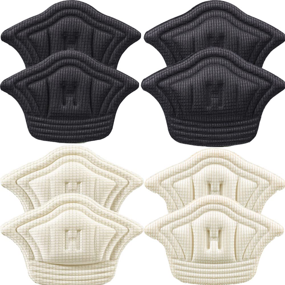 Heel Cushion Pads, 4 Pairs of Heel Grips Insert Pads Soft Heel Grips for Women Men Reusable Anti-wear Heel Liner Protector for Sport Leather Shoes Black, Beige, Black, Beige