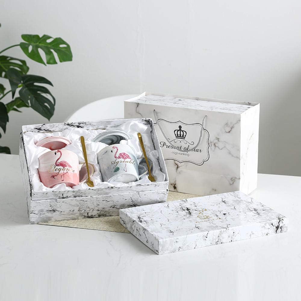 Marbling wedding couple with lid coffee milk cup, couple to cup gift box with bag (pink) flamingo straight cup