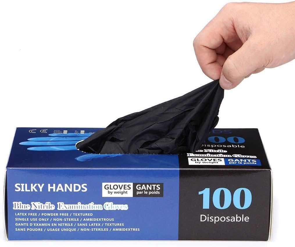 100 PCS Nitrile Gloves, Disposable Gloves, Powder Free, Latex Free Disposable Exam Gloves (Black, L)