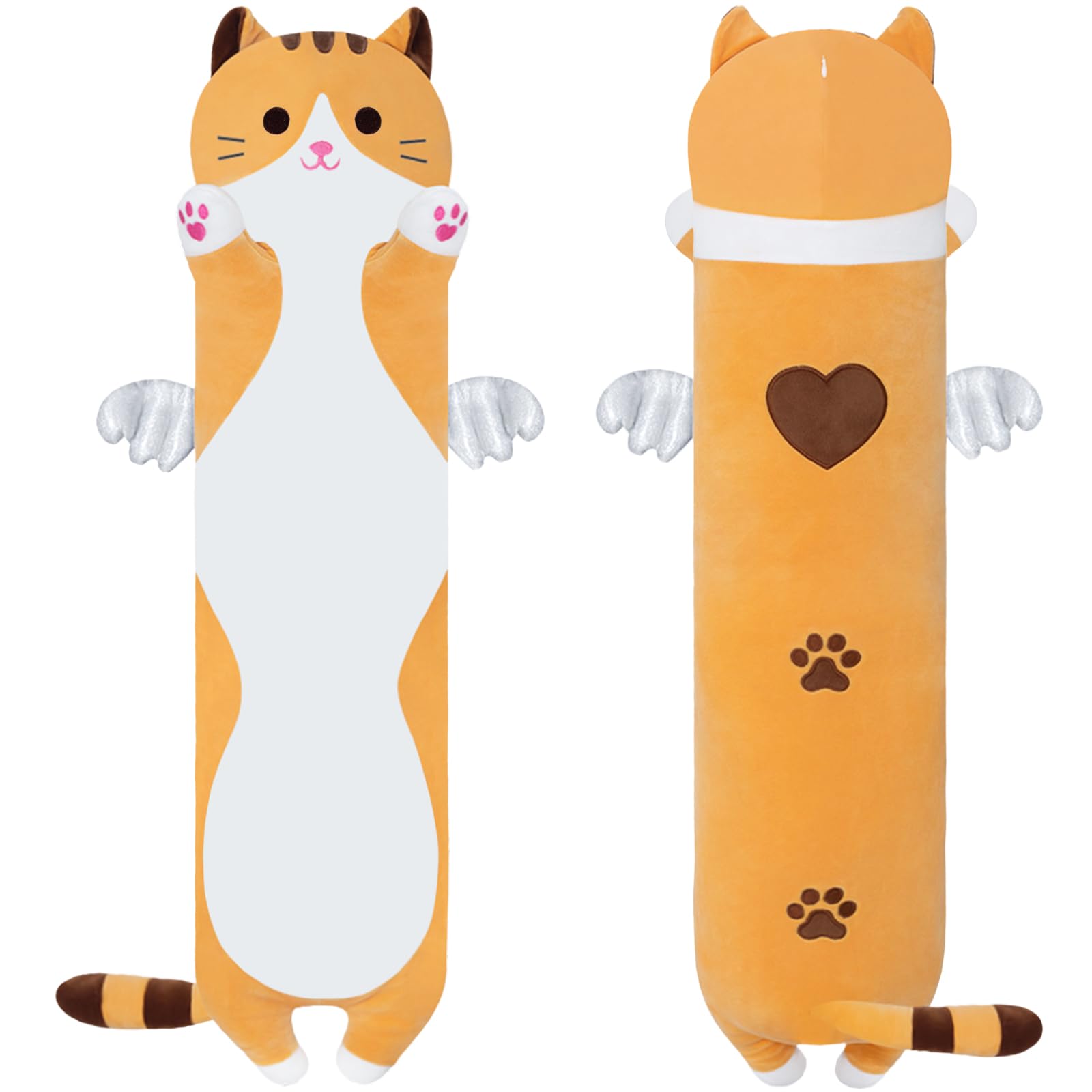 Photo 1 of Yeqivo Soft Cat Plush Pillow, Yellow Long Cat Stuffed Animals Soft Long Kitten Plushies Kawaii Cat Stuffed Plush Toy for Kids Girlfriend(90cm/35.4inch)