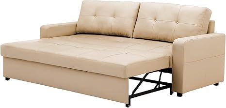 Amazon モダンデコ 三人掛け 肘あり 折りたたみ 2way ソファベッド 幅218cm 収納付き Throne Pvcクリーム ソファベッド オンライン通販