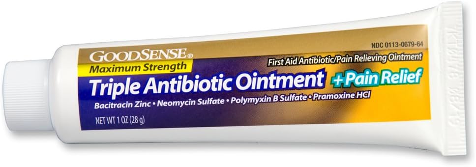 GoodSense Maximum Strength Triple Antibiotic Ointment plus Pain Relief, Soothes Painful Cuts, Scrapes, and Burns, While Preventing Infection, 1 Ounce: Health & Personal Care