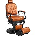 Winado Heavy Duty Vintage Recline Barber Chair Hydraulic with Headrest, Supports up to 700lbs & 360° Rotatable, Professional Salon Beauty Spa Shampoo Equipment (Brown - Square Backrest)
