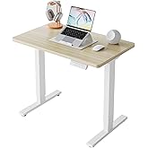 HUANUO 32x19 Inch Small Electric Standing Desk, Adjustable, Light Walnut | 176 Lbs Capacity, Rounded Corners, Wheel-Ready Feet, Compact Desktop, Apartment Workspace, 28.3&ndash;46.5 Inch Height Range