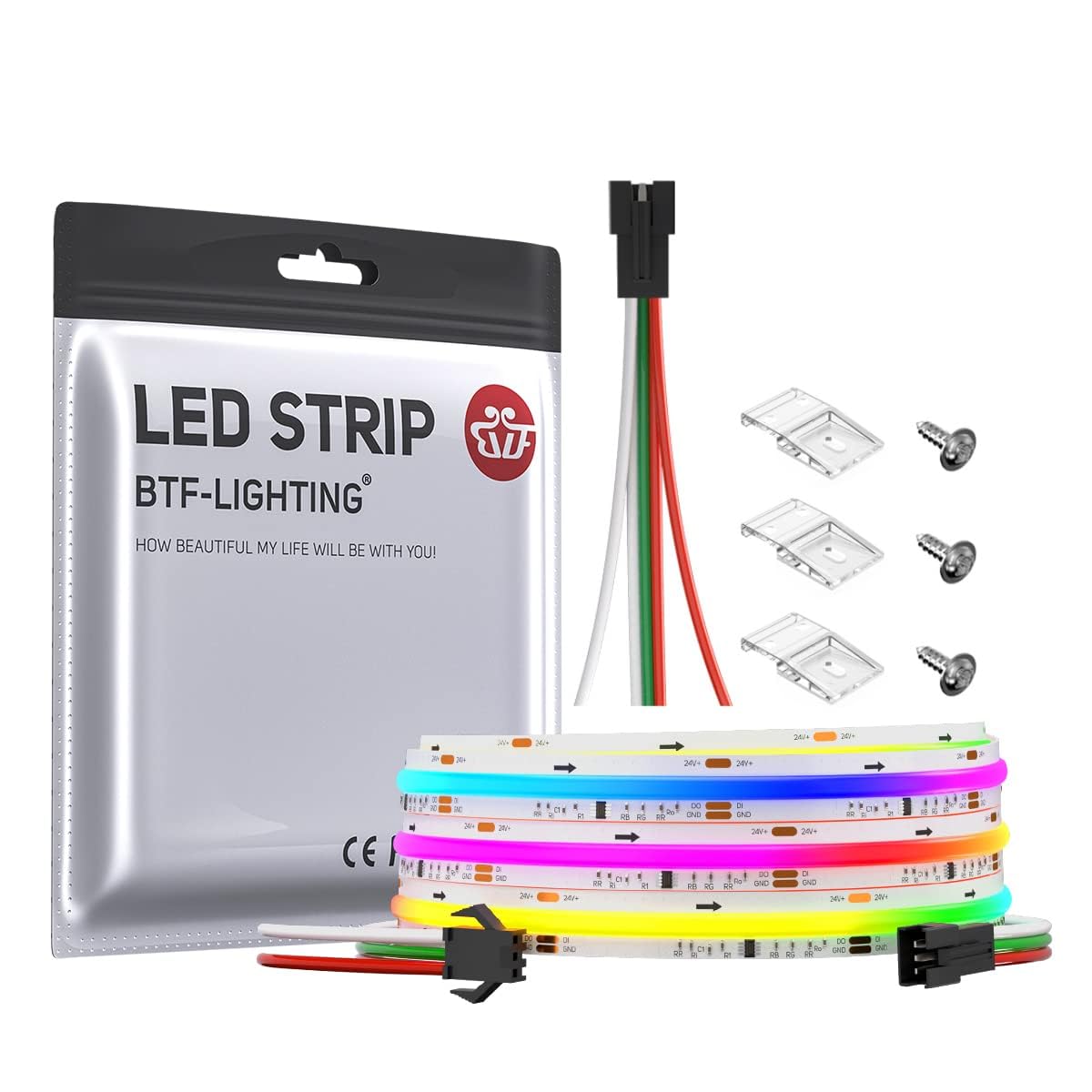 BTF-LIGHTING FCOB SPI RGB Flexible High Density LED Strip COB WS2811 IC LED Strip 3M 720LEDs/m DC24V White PCB IP30 Chasing Colour(Without Controller and Power Supply)