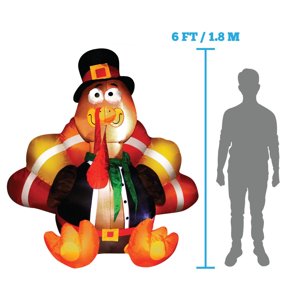Joiedomi 6 Foot Thanksgiving Inflatable Turkey Led Light Up Blow