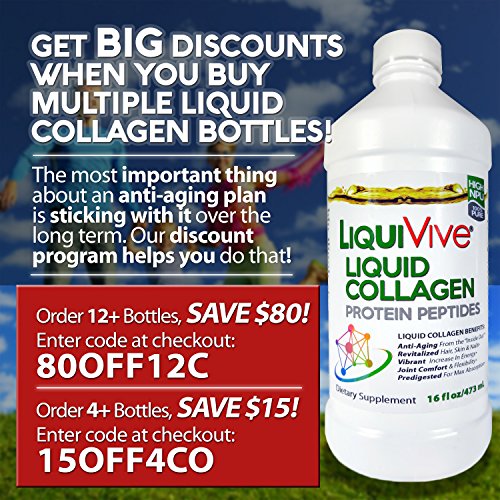 LiquiVive Liquid Collagen Protein Peptides Concentrate | Pure Hydrolyzed Super Multi Collagen Hydrolysate Drink | Higher Absorption Than Powder Pills & Capsules | Colageno Liquido Hidrolizado