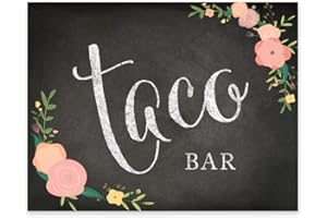 Andaz Press Wedding Party Signs, Chalkboard Pink Coral Floral Roses Print, 8.5x11-inch, Taco Bar Reception Dessert Table Sign, 1-Pack