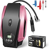 DNA MOTORING Tire Inflator Portable Air Compressor, 12V DC Air Pump for Car Tires, Bike, Motorcycle, Ball, Electric Bike Tire Pump with Pressure Gauge, LED Light, Auto Shut Off, Pink, TOOLS-00679-PK