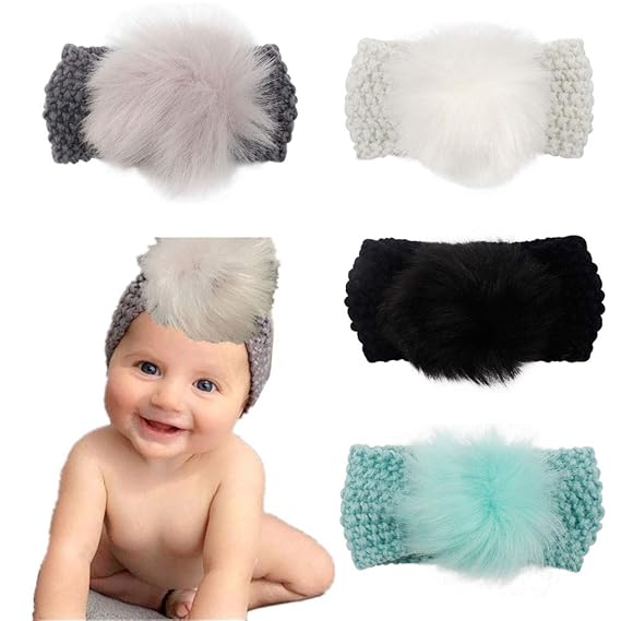 Buy Baby Knitted Woolen Ball Top Loop Turban Topknot Headband